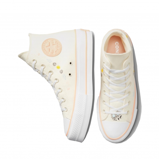 Chuck Taylor All Star Platform Floral Embroidery HI Egret/Cheeky Coral/White