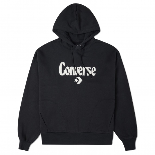 Oversized Chenille Patch Hoodie Black