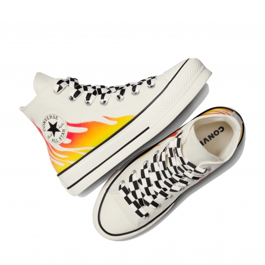 Chuck Taylor All Star Platform Flames HI Egret/Enamel Red/Black