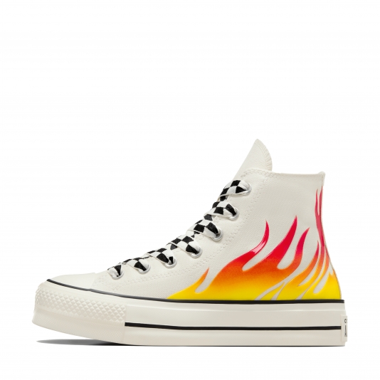 Chuck Taylor All Star Platform Flames HI Egret/Enamel Red/Black