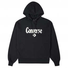 Oversized Chenille Patch Hoodie Black