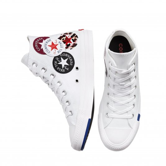 Chuck Taylor All Star Logo Play HI White/Rush Blue/Rose Maroon
