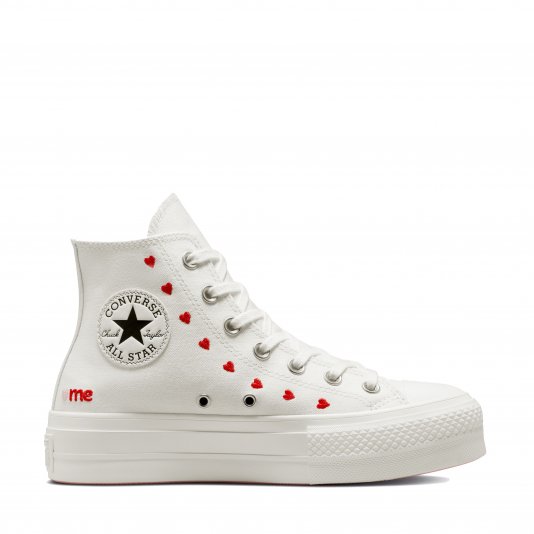 Chuck Taylor All Star Platform Embroidered Hearts HI Vintage White/University Red