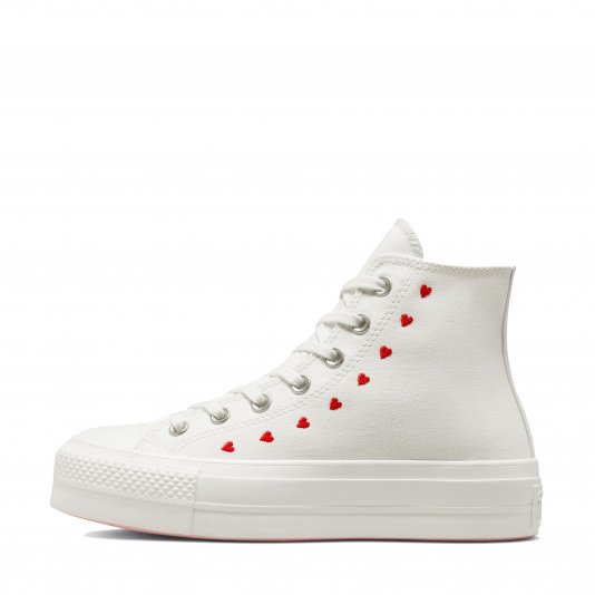 Chuck Taylor All Star Platform Embroidered Hearts HI Vintage White/University Red