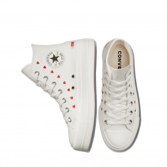 Chuck Taylor All Star Platform Embroidered Hearts HI Vintage White/University Red