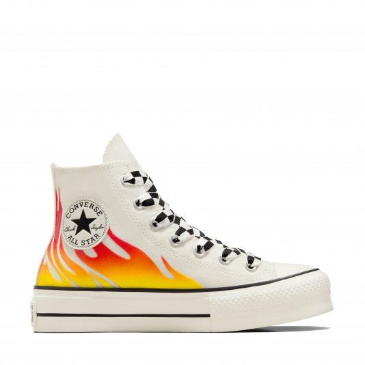 Chuck Taylor All Star Platform Flames HI Egret/Enamel Red/Black