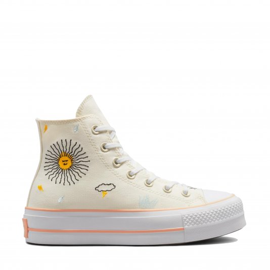 Chuck Taylor All Star Platform Floral Embroidery HI Egret/Cheeky Coral/White