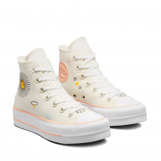 Chuck Taylor All Star Platform Floral Embroidery HI Egret/Cheeky Coral/White