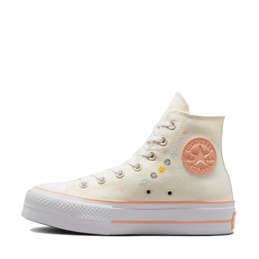 Chuck Taylor All Star Platform Floral Embroidery HI Egret/Cheeky Coral/White