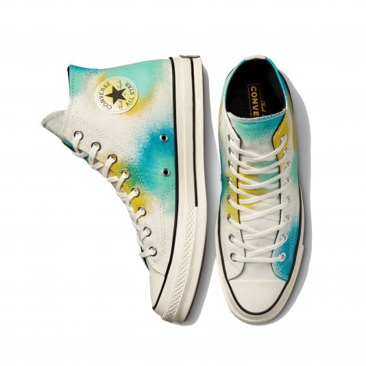 Chuck Taylor Vintage 70 Spray Paint HI Egret/Cyber Teal/Bright Bud