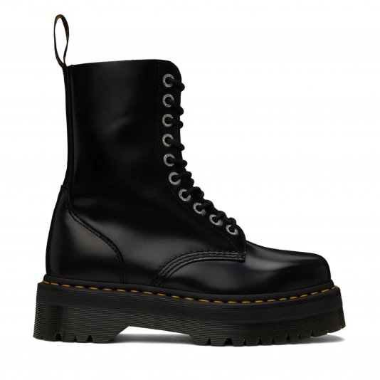 1490 Platform Squared Toe Black Polished Smooth