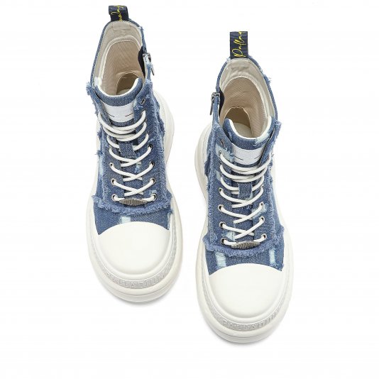 Martin Boots Distressed Denim Blue