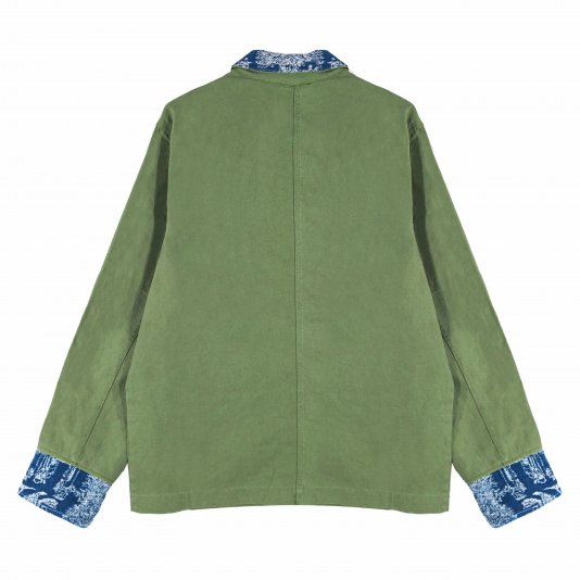 [ CUSTOM ] Life Unlined Chore Coat Hand-Patchwork Oil Green/Navy