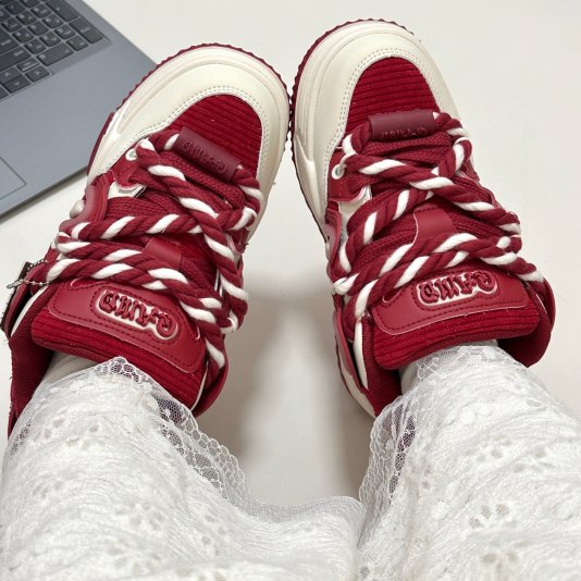 Rope Puff White/Wine Red