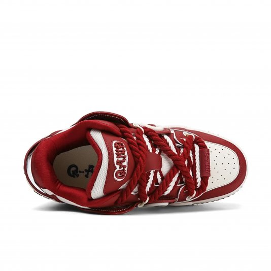 Rope Puff White/Wine Red